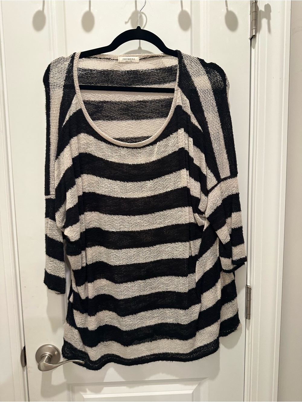 Promesa Black and Cream Striped Scoop Neck Sweater
